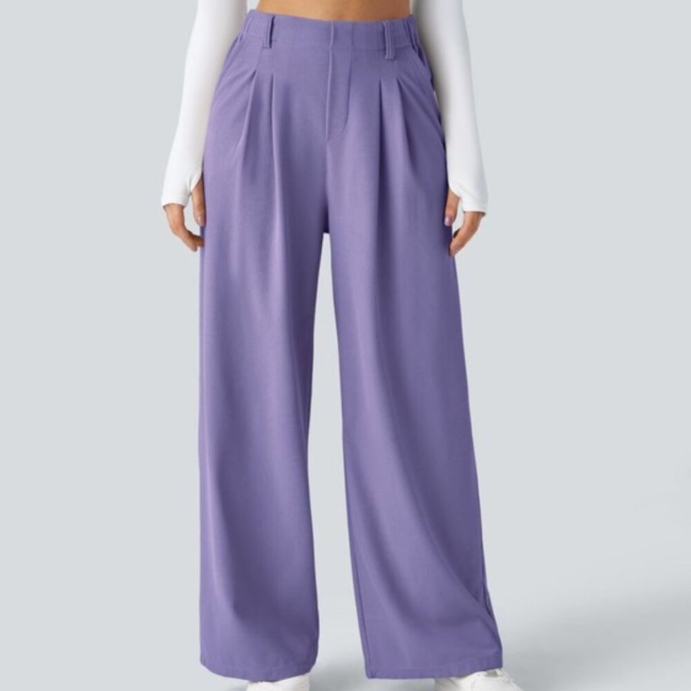 NWT Halara Flex High Waisted Pocket Wide Leg Waffle Work Pants L Tall